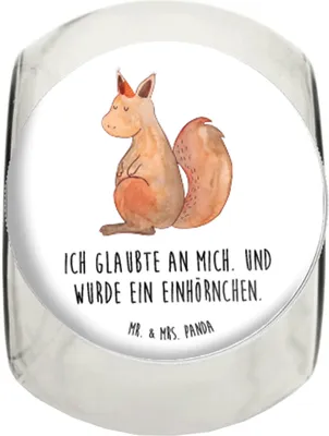 Produktbild von Mr. & Mrs. Panda Teedose Einhorn Glauben L 870ml - Weiß - Geschenk, Unicorn, Vorratsglas, Einhörner, Eichhörnchen, gewürzglas, Bonboniere, Eichhorn, Einhörnchen