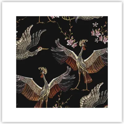 Produktbild von Poster - Poster ohne Rahmen - Asiatisch Vögel Verziert - 30x30 cm - Wand Bild - Wanddeko - Wandbilder - Kunstposter - Wandposter - Bilder - Kunstdruck - Wanddekoration - Wandbild - P2XAC30x30-4556