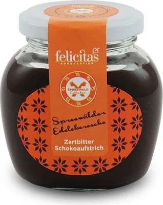 Produktbild von Zartbitter Schokoaufstrich mit Edeleberesche von der Confiserie Felicitas (400 g)