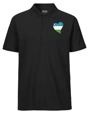 Produktbild von Huuraa Herren Polo Shirt Usbekistan Flagge Herz XXL Black Bio Baumwolle Fairtrade Poloshirt Geschenkidee