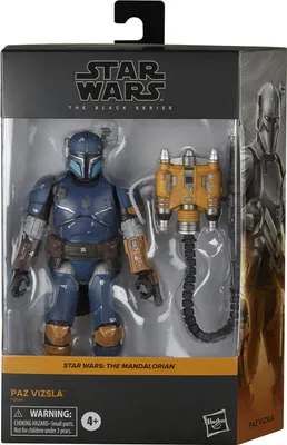 A Star Wars The Black Series Paz Vizsla action figure in its original packaging.