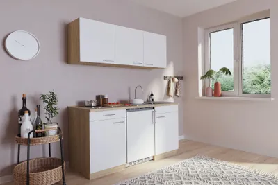 Produktbild von Küche Miniküche Singleküche Küchenzeile Pantry Eiche Weiß Luis 150 cm Respekta