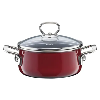 Produktbild von Riess Kasserolle mit Glasdeckel Ø16cm 1,0L Emaille Nouvelle Rosso extrastark