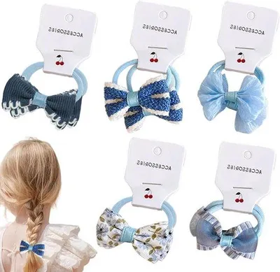 Produktbild von Blaue Haargummis mit Schleife, 10 Stück, Haarzubehör für Mädchen