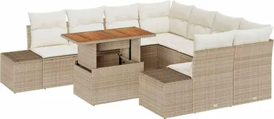 Image de Ensemble de canapé de jardin 9 pcs Beige Poly rotin