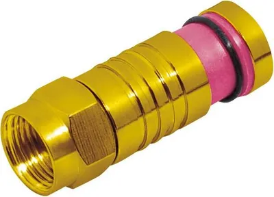 Produktbild von F-Stecker für Kabel-Ø 6,8 mm F-Kompressionsstecker goldfarben, Farbe Plastikhülse: Telemagenta, RAL4010