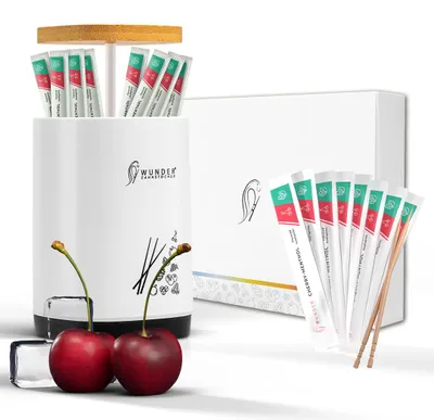 Produktbild von Wunder Zahnstocher - 1x Wunder Zahnstocher mit Geschmack 100 Stück Kirsch/Menthol Einzel verpackt + 1 x Zahnstocherspender für deinen Lifestyle