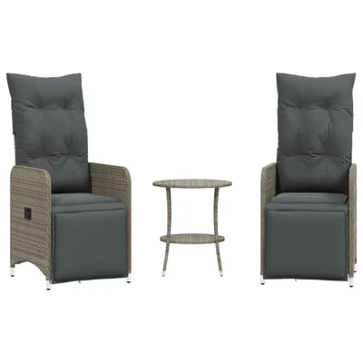 Two outdoor chairs and a small table are displayed against a white background.