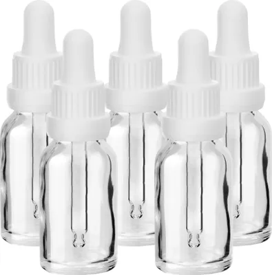 Produktbild von x5 Glasflasche klar 15 ml mit weißer Pipette Tropfpipette Glaspipette