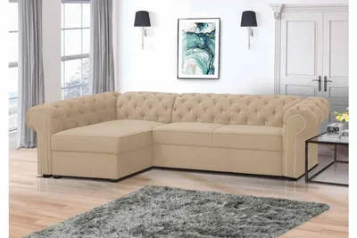 Produktbild von FURMEB 24 Ecksofa SWAROWSKI MAXI mit Schlaffunktion, linke Seite, 280x180 cm, Steppung, Diamantmuster, BEIGE