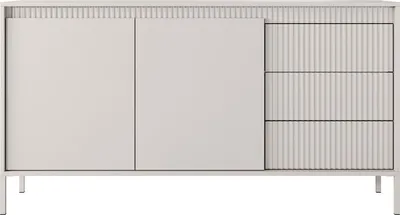 Produktbild von Beige Sideboard – Skandinavische Kommode 154x81x40 cm – Sideboard mit 2 Türen & 3 Schubladen – Push to Open – Gefräste Front & Metallfüße – Design – CINDY BEIGE Set