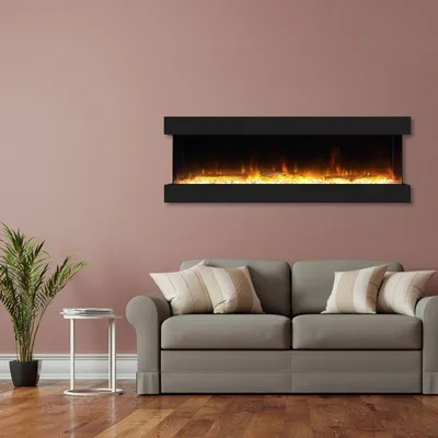 Produktbild von Garlvio Elektrokamin Insert 3-Sided 182 Einbaukamin | LED Wandkamin in schwarz mit Heizung (1500 W) | HxBxT: 68x182x25cm