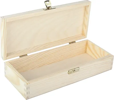 Produktbild von Creative Deco Holz-Kiste mit Deckel und Verschluss | 24 x 10,5 x 5,7 cm | Unlackierte Holz-Box | Kleine Aufbewahrungs-Box | Holz-Schatulle für Lagerung der Wertsachen, Werkzeugen und Zigarren