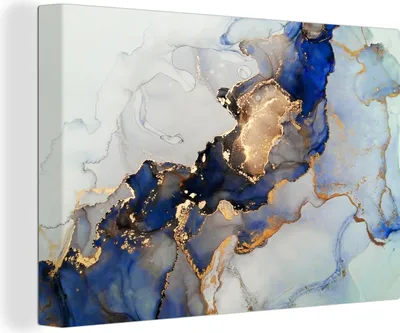 Produktbild von OneMillionCanvasses® - Leinwandbilder - 140x90 cm, Marmor - Blau - Gold, Wandbilder Kunstdruck Wanddekoration - Foto auf Leinwand - Gemälde auf Holzrahmen