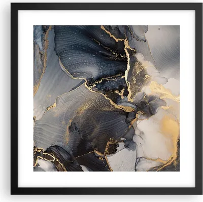 Produktbild von Gerahmtes Poster - Schwarzer Rahmen - Dunkel Abstraktion Gold - 40x40 cm - Wand Bild - Wanddeko - Wandbilder - Kunstposter - Wandposter - Bilderrahmen - Bilder - Kunstdruck - P2BAC40x40-4824