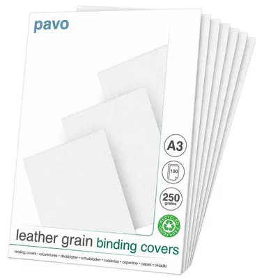 Immagine prodotto di Pavo - Cartoncino rivestito effetto pelle, formato DIN A3, 250 g/m², confezione da 100, colore bianco