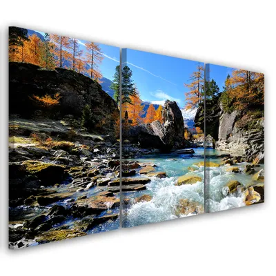 Produktbild von Triptychon auf leinwand blaue landschaften 60x40 cm Feeby blau wandbild bereit zum aufhängen
