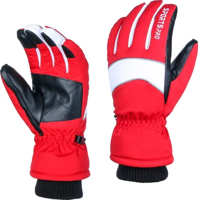 Image de ASKSA Femmes Gants d'hiver Gants de ski imperméables Gants de snowboard avec coton chaud, Rouge