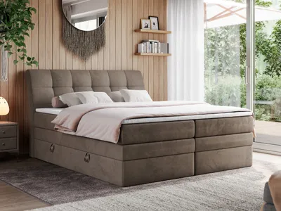 Produktbild von Boxspringbett Polsterbett mit Bettkästen Multipcket Matratze Doppelbett Kopfteil - GOLD 10 KING - 160x200 - Braun Velvet - H3
