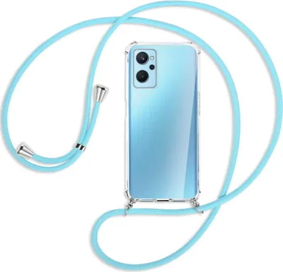 Produktbild von Handykette Backcover-Schutzhülle mit Band (Metall silberfarben) für Realme 9i - himmelblau