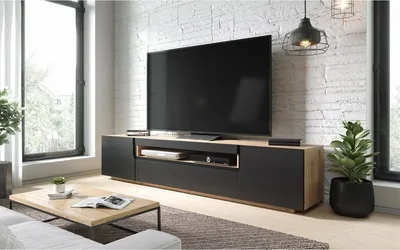 Zdjęcie produktu dla SZAFKA RTV STOLIK KOMODA 200 cm Czarny mat Loftia SZUFLADY NOWOCZESNA LOFT