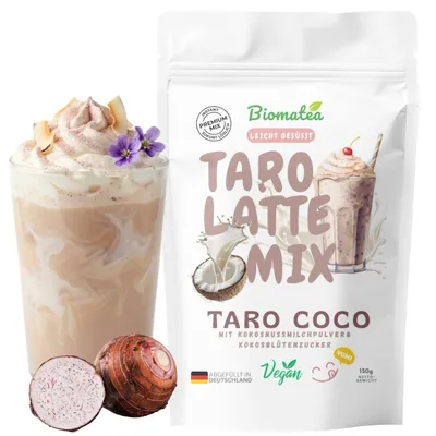 Produktbild von Biomatea Taro Latte Mix 150g Instant Pulver für Bubble Tea und Milk Tea