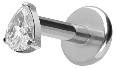 Produktbild von Ohrpiercing, Nasenpiercing Titan Labret mit Push Fit KRISTALLTROPFEN Silber Stablänge: 8mm | Stabstärke: 1,2mm | Discgröße: 4 x 6mm