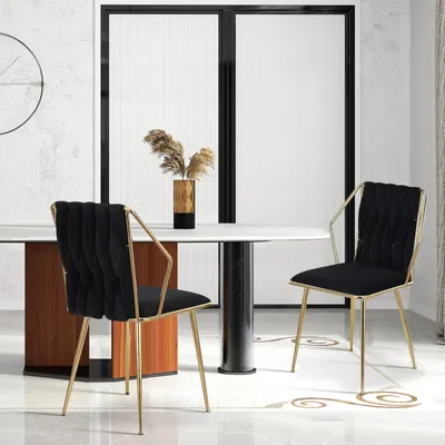 Produktbild von Esszimmerstühle, Set aus 2 – Schalenstühle mit weicher Samtbezug und stabilem Metallgestell