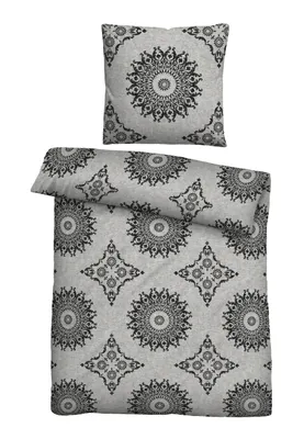Produktbild von biberna Melange-Flanell Bettwäsche ORNAMENT sturmgrau 1x 135x200 cm + 1x 80x80 cm