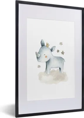 Produktbild von MuchoWow® Gerahmtes Poster Rhinozeros - Kinder - Tiere 40x60 cm - Poster mit Schwarzem Bilderrahmen Wandposter Rahmen Foto Bilder - Poster in Rahmen