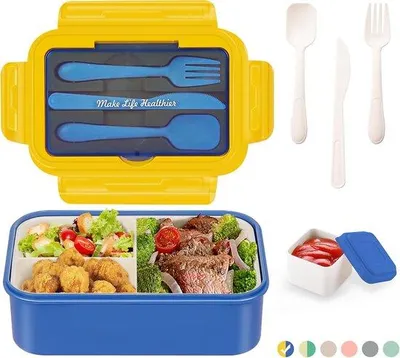 Produktbild von Famanu Lunchbox 1400 ml mit 3 Fächern - Blau