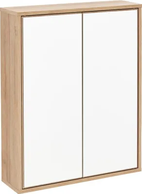 Immagine prodotto di Armadietto a specchio FACKELMANN FINN / Armadietto da bagno con apertura a pressione / Dimensioni (L x A x P): circa 60 x 75 x 20,5 cm / Armadietto da bagno con 2 ante / Corpo: Marrone chiaro / Fronte: Specchio / Decoro cornice: Marrone chiaro