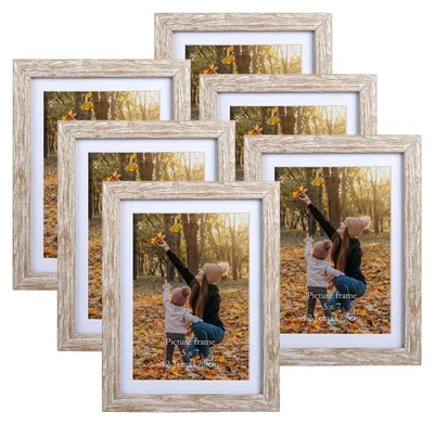 Produktbild von Set von 6 rustikalen Bilderrahmen - 13x18 cm mit natürlichem Holzfurnier