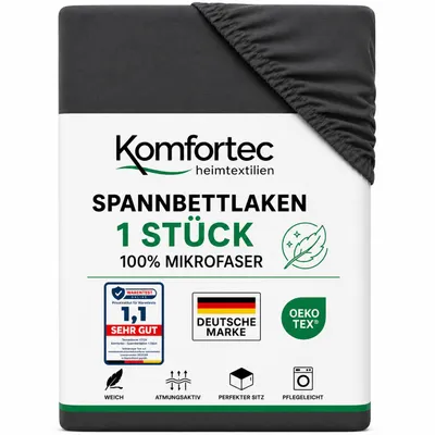 Produktbild von Komfortec Spannbettlaken 200x200 cm, Bettlaken Boxspringbett bis 15cm - 30cm Matratzenhöhe, Anthrazit, KI-generiertes Bild