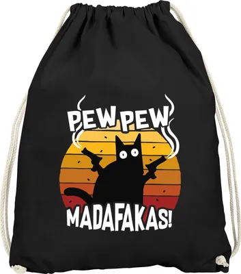Produktbild von Turnbeutel Pew Pew Madafakas Katze Western Cat Meme Gymsac Gymbag Drawstring Bag Moonworks® schwarz unisize