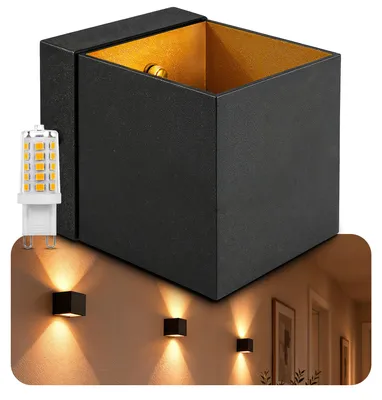 Produktbild von SSC-LUXon EPITA Treppenleuchte Innen schwarz - Wandlampe Gold Vintage Up & Down Lampe inkl. LED G9 Leuchtmittel 3W warmweiss