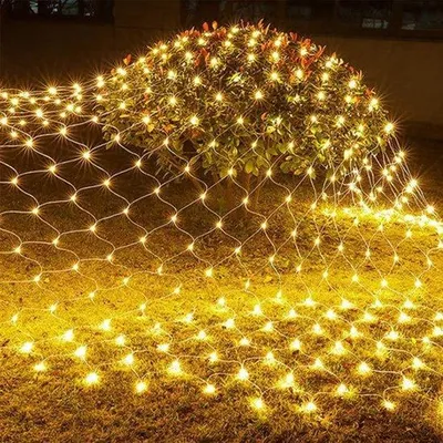 Productafbeelding van Led-lichtnet voor buiten, 1,5 x 1,5 m, 96 leds, lichtsnoer voor buiten, warm wit, lichtnet lichtgordijn met stekker, 8 modi, voor struiken, tuin, kerstboom, kamer, balkon