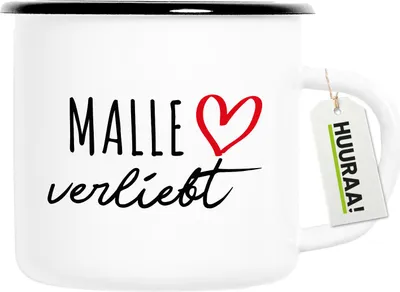 Produktbild von Huuraa Emaille Tasse Malle verliebt 300ml Vintage Campingbecher Geschenkidee