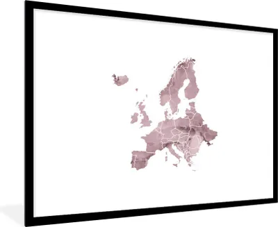 Produktbild von MuchoWow® MuchoWow® Gerahmtes Poster Karte von Europa - Aquarell - Violett 90x60 cm - Poster mit zchwarzem Bilderrahmen - Wanddekoration - Fotos