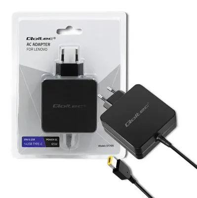 Zdjęcie produktu dla Qoltec 51766, Laptop, Wewnętrzna, 220 - 240 V, 50 - 60 Hz, 65 W, 20 V