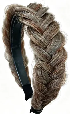 Produktbild von Geflochtenes Haarband – Damen-Haarband mit Kunsthaar – 13 x 14 cm, 5 cm breit – Fischgrätenzopf – Geflochtenes Band – Haaraccessoire – Mittelgraubraun