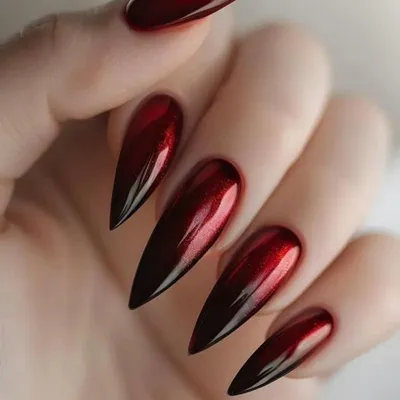 Produktbild von Künstliche Fingernägel Stiletto Halloween Schwarz Rot Ombre Gothic Fake Nails mit Nagelkleber AHC8