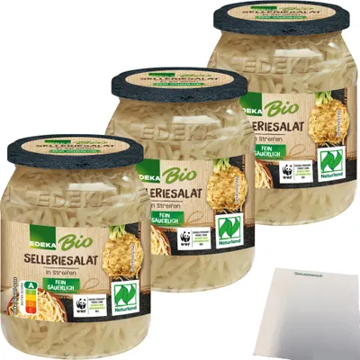 Produktbild von Edeka  Selleriesalat in Streifen geschnitten 3er Pack (3x330g Glas) + usy Block