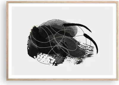 Produktbild von Gerahmtes Poster - Rahmen in heller Eiche - Abstraktion Schwarz Flecken - 100x70 cm - Wand Bild - Wanddeko - Wandbilder - Kunstposter - Wandposter - Bilderrahmen - Bilder - P2NAA100x70-4368