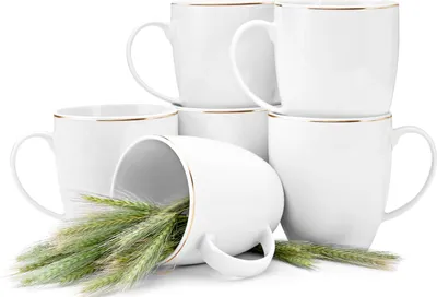 Obrázek produktu pro Konsimo hrnek 6 ks "BOSS", vhodný do mikrovlnné trouby a myčky nádobí, bílý, porcelán, elegantní, 380 ml