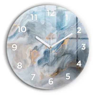 Produktbild von Wallfluent Große Wanduhr – Stilles Quarzuhrwerk - Uhr Dekoration Wohnzimmer Schlafzimmer Küche - Zifferblatt - weiße Zeiger - 60 cm - Marmor-Muster