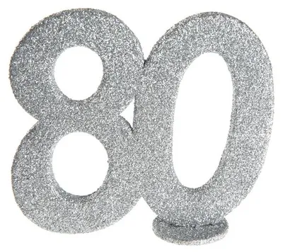 Produktbild von 80. Geburtstag silber glitzer Tischdekoration 11x 10 cm Zahl 80