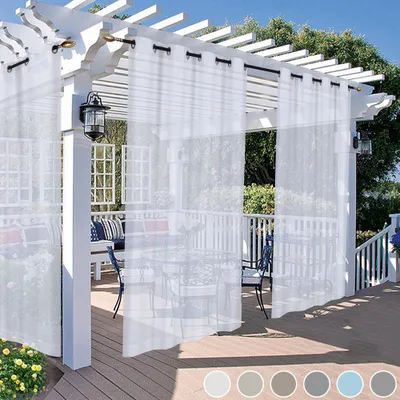 Produktbild von Outdoor Vorhang mit Ösen Wasserdicht Transparent Gardinen Outdoorvorhang Outdoorvorhänge für Terrasse, 2er Set, 132x213cm/B*H, Weiß