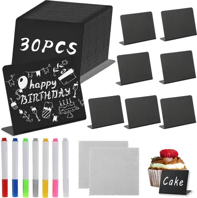 Productafbeelding van 30 stuks kleine krijtborden - Buffetborden - Prijskaartjes - Tafelkaarten voor berichtenborden - Afwasbare borden - Prijskaarten - Buffet