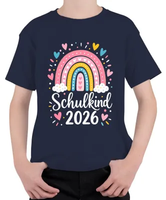 Produktbild von Schulkind 2026 Regenbogen Einschulung Mädchen Erster Grundschule Kinder T-Shirt, Navy, 104